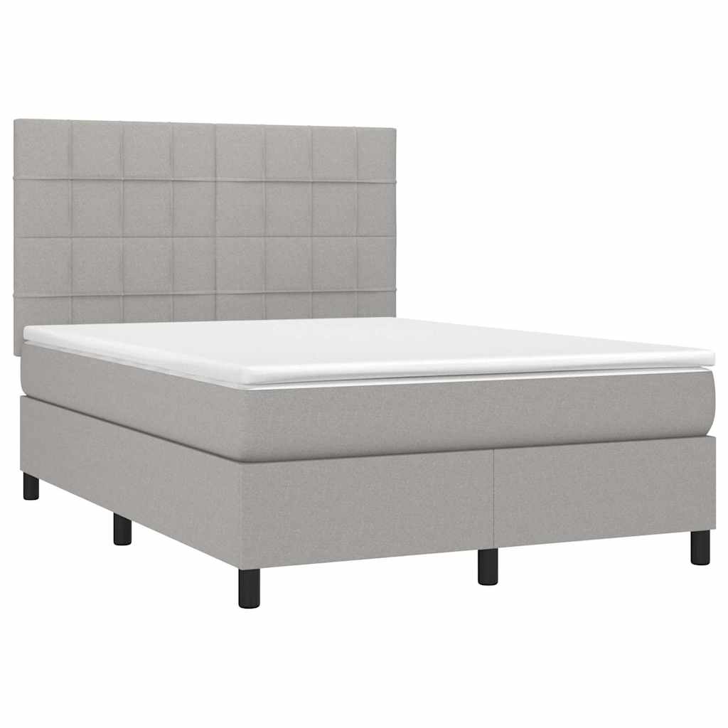Krevet box spring s madracem LED svjetlosivi 140x190 cm tkanina
