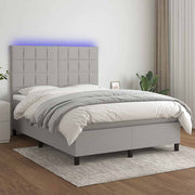 Krevet box spring s madracem LED svjetlosivi 140x190 cm tkanina