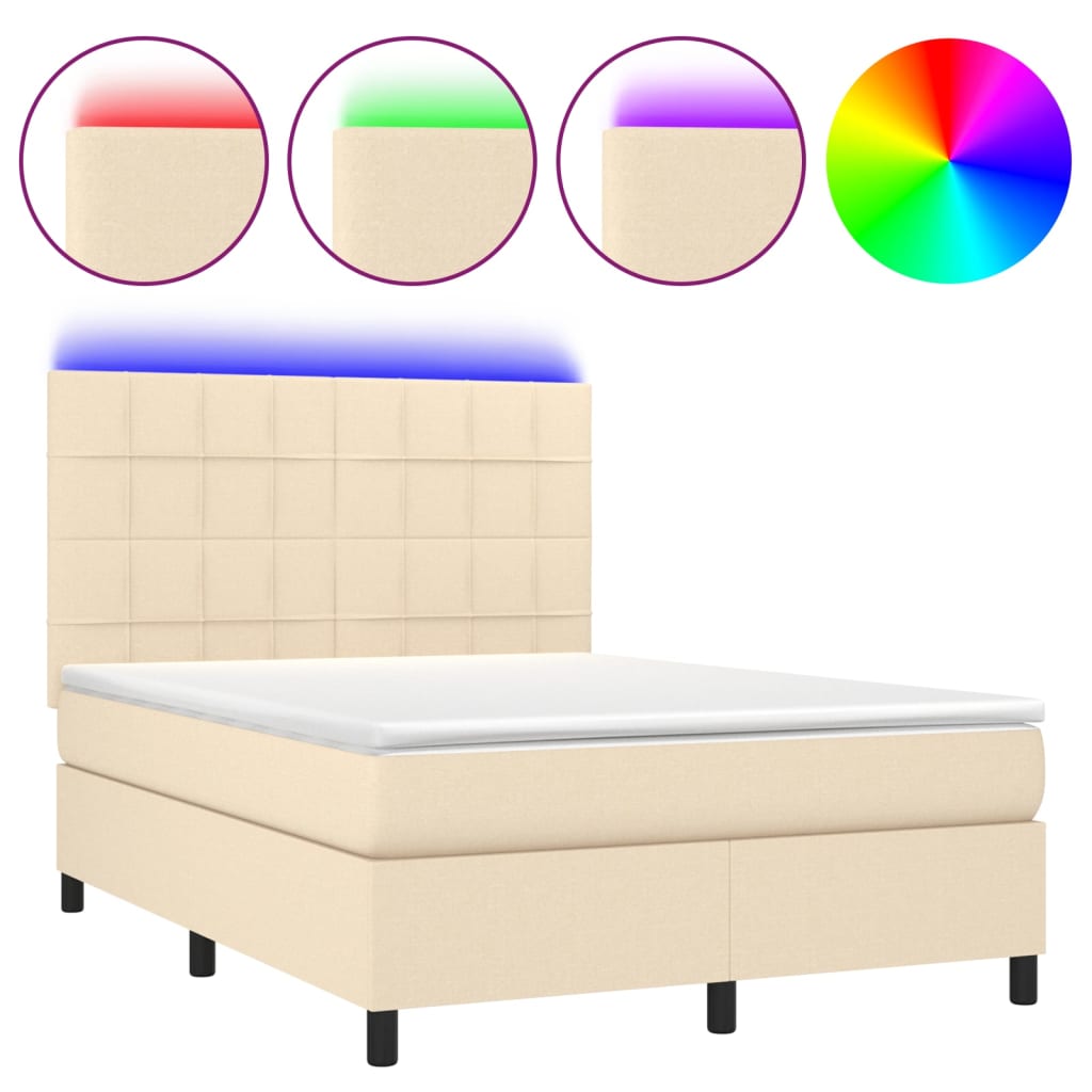 Krevet box spring s madracem LED krem 140x190 cm od tkanine
