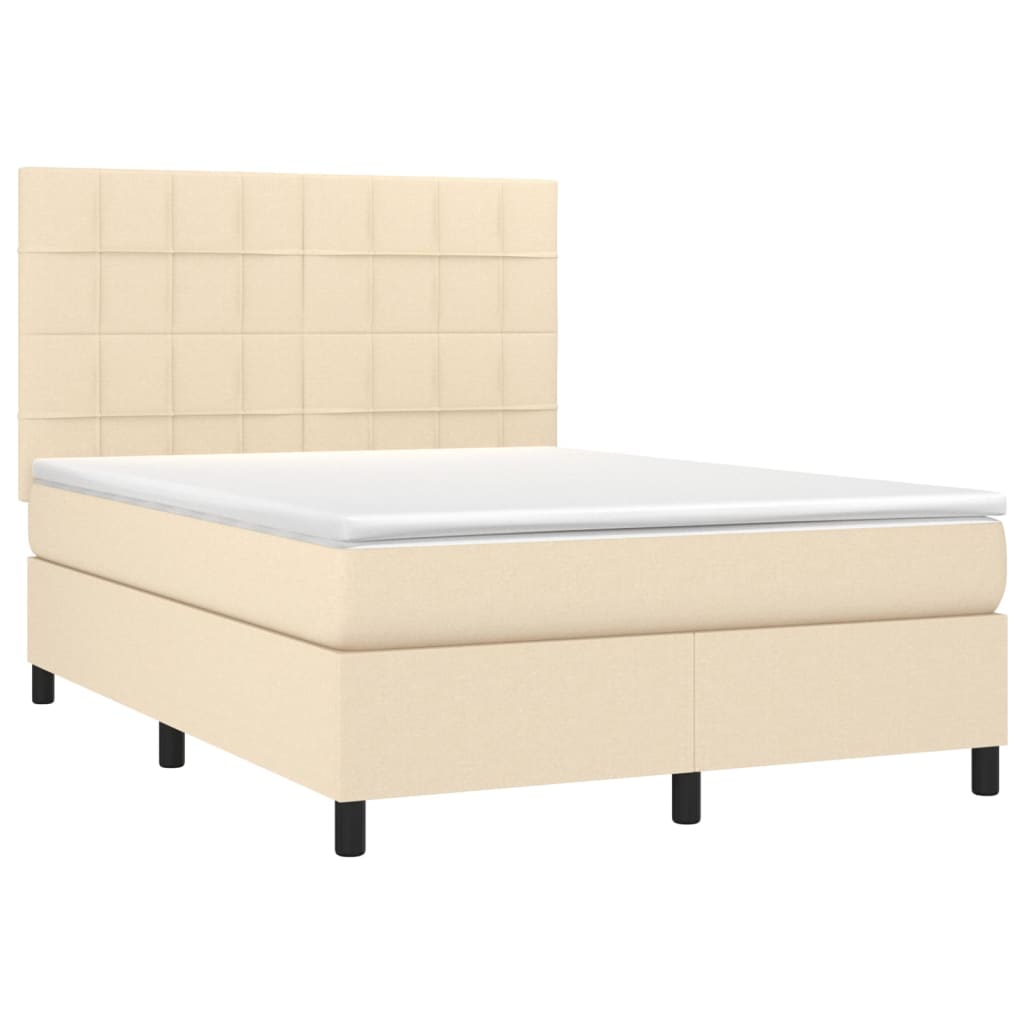 Krevet box spring s madracem LED krem 140x190 cm od tkanine