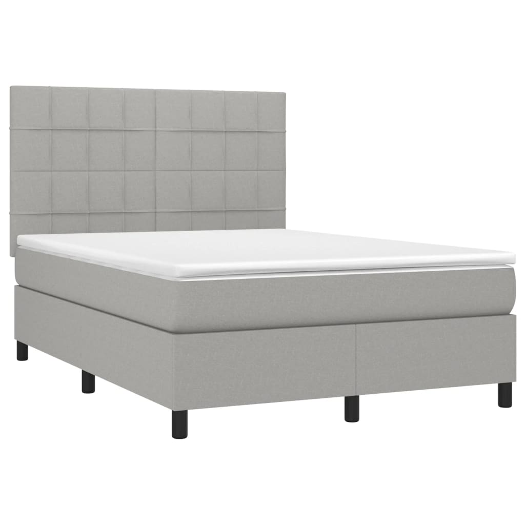Krevet box spring s madracem LED svjetlosivi 140x200 cm tkanina