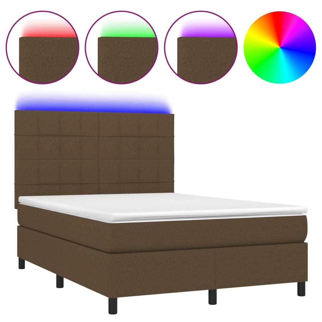 Krevet box spring s madracem LED tamnosmeđi 140x200 cm tkanina