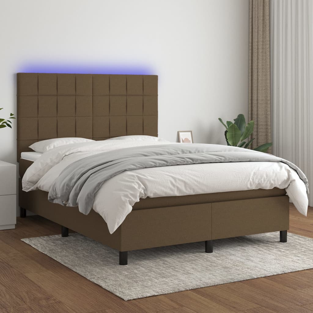Krevet box spring s madracem LED tamnosmeđi 140x200 cm tkanina