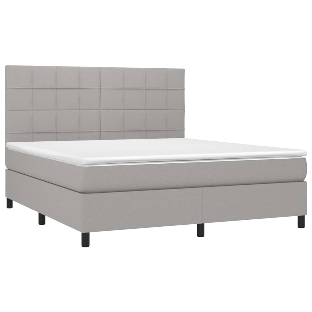 Krevet box spring s madracem LED svjetlosivi 160x200 cm tkanina