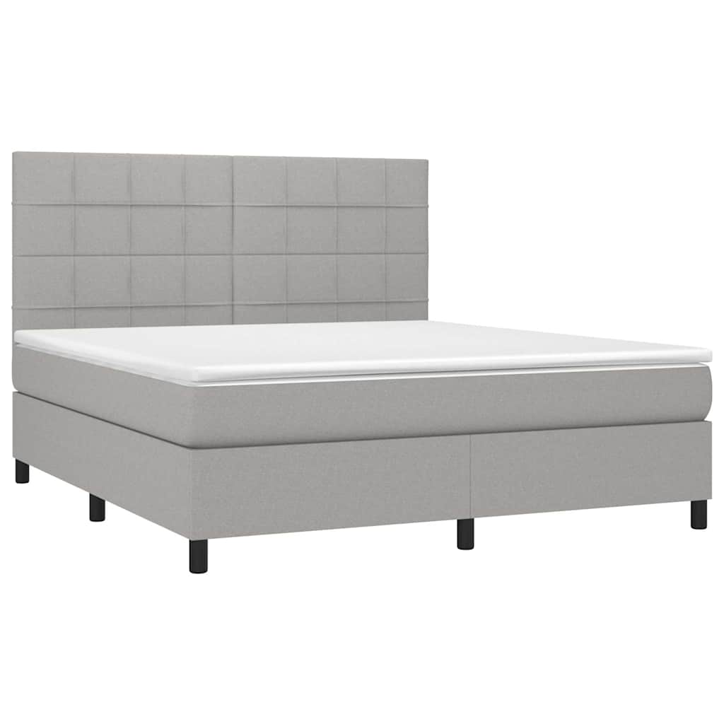 Krevet box spring s madracem LED svjetlosivi 160x200 cm tkanina