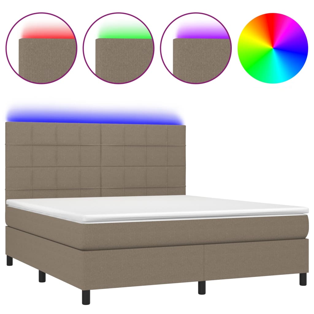 Krevet box spring s madracem LED smeđesivi 160x200 cm tkanina