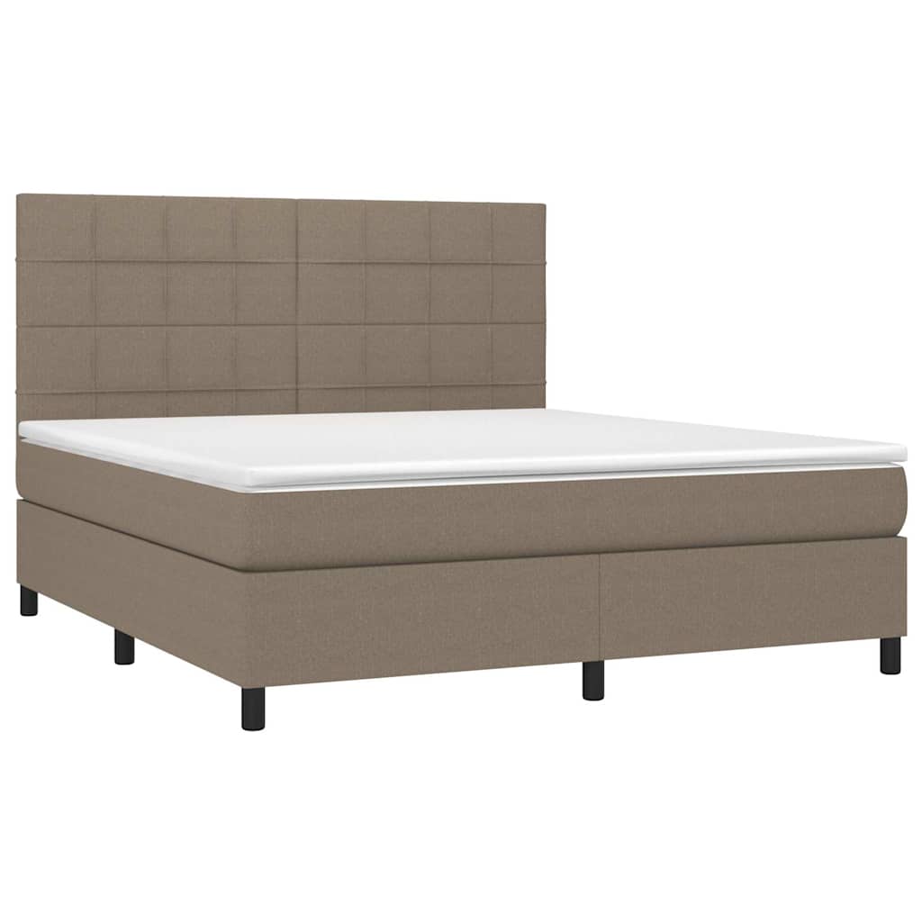 Krevet box spring s madracem LED smeđesivi 180x200 cm tkanina