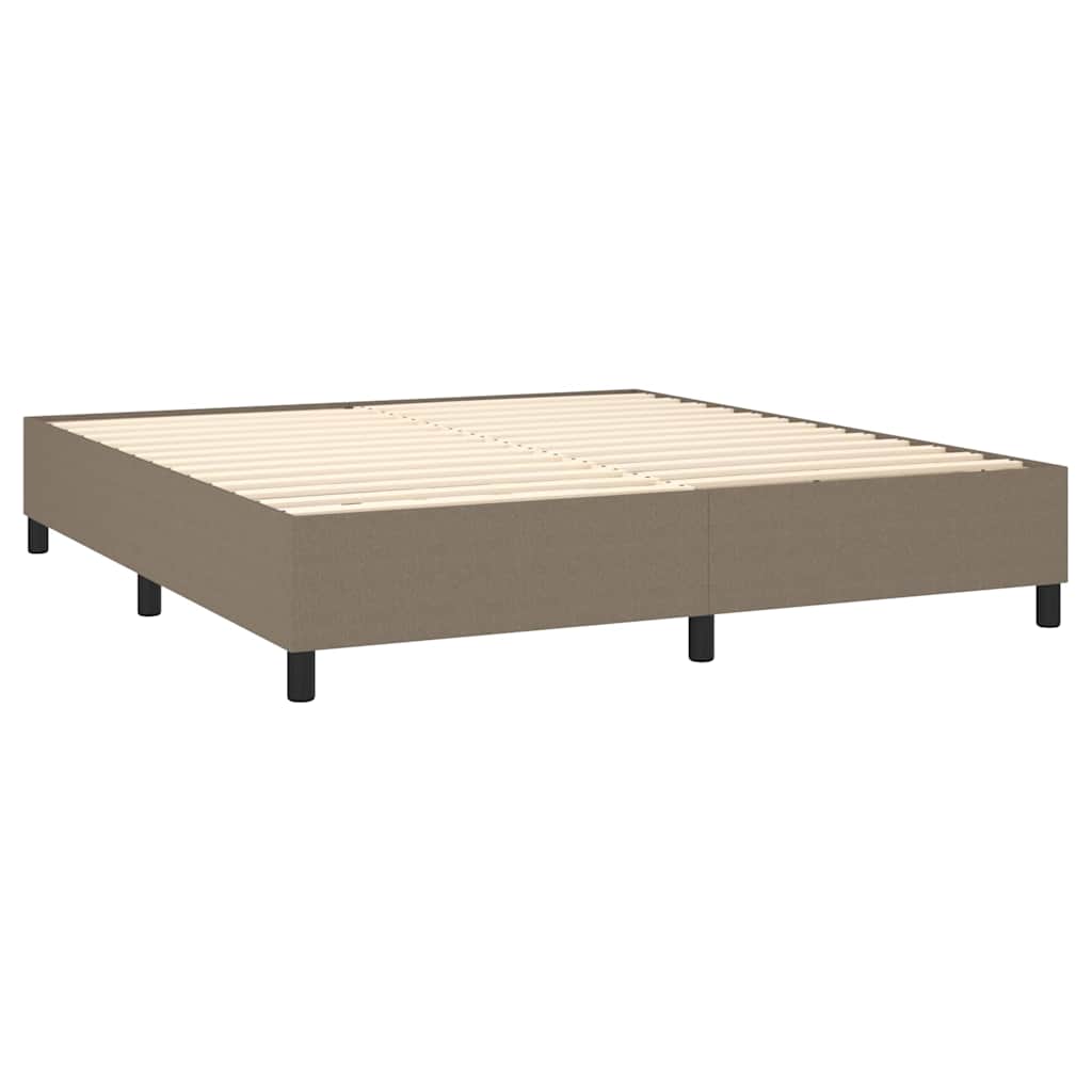 Krevet box spring s madracem LED smeđesivi 180x200 cm tkanina
