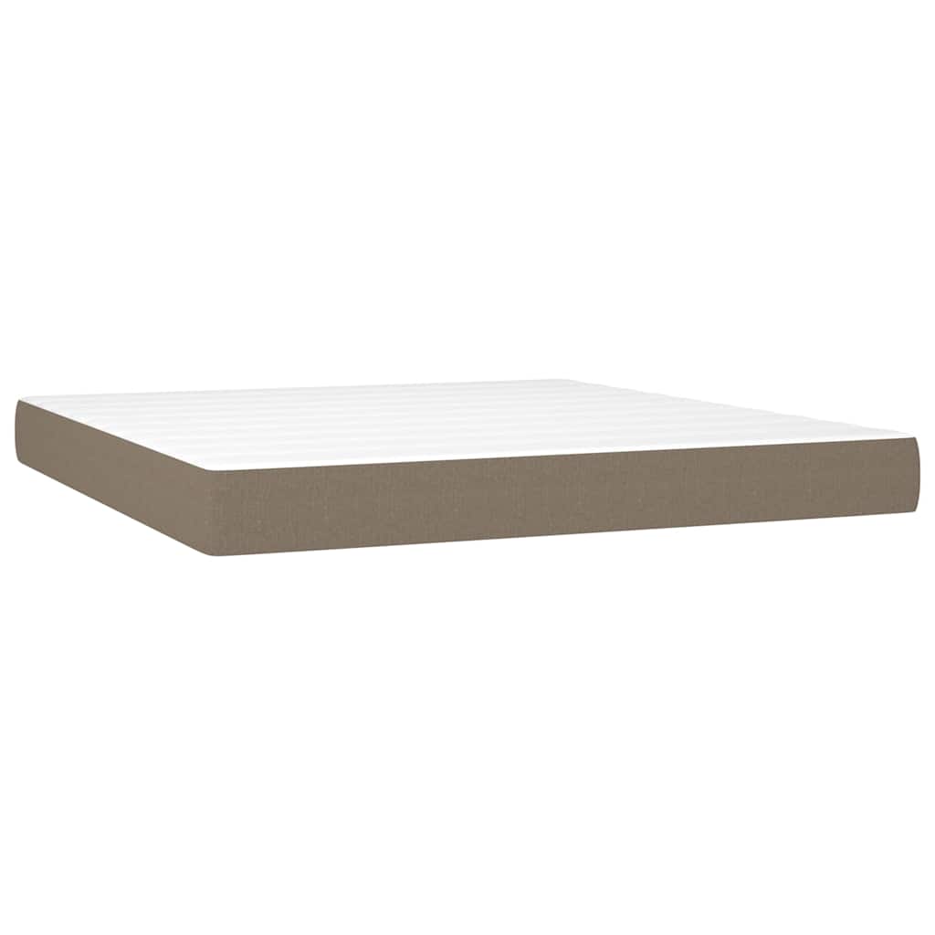 Krevet box spring s madracem LED smeđesivi 180x200 cm tkanina
