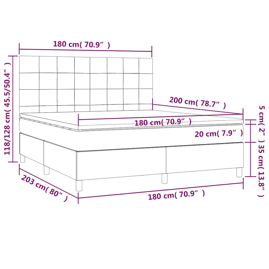 Krevet box spring s madracem LED smeđesivi 180x200 cm tkanina