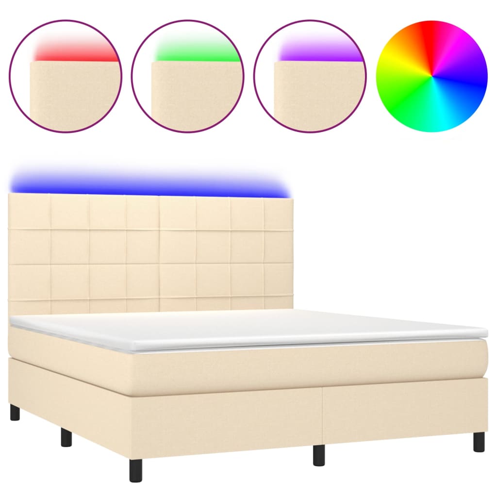Krevet box spring s madracem LED krem 180x200 cm od tkanine