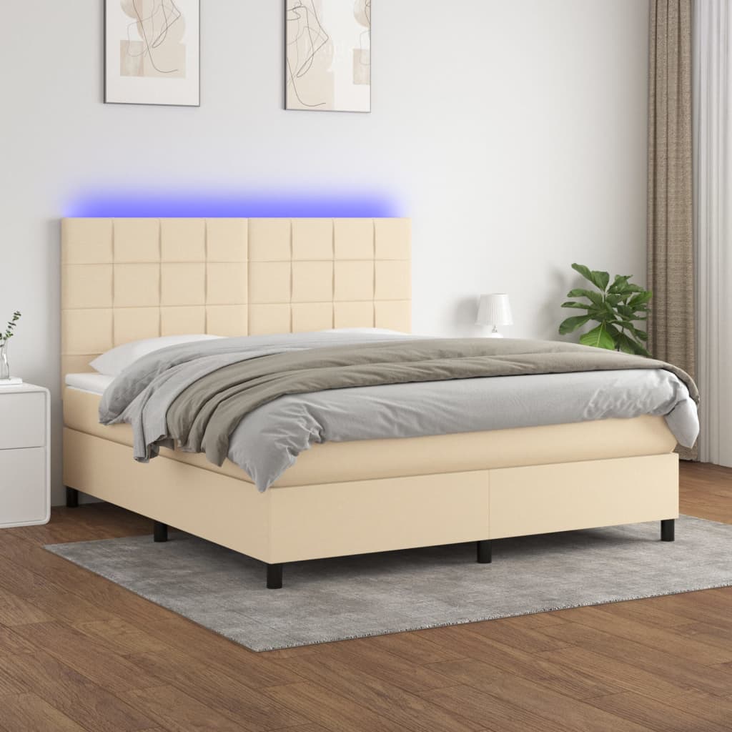 Krevet box spring s madracem LED krem 180x200 cm od tkanine