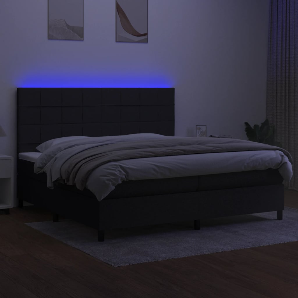 Krevet box spring s madracem LED crni 200x200 cm od tkanine