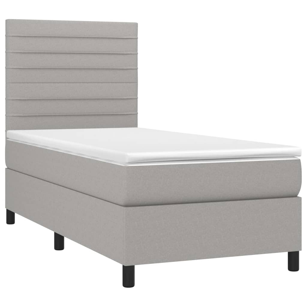 Krevet box spring s madracem LED svjetlosivi 80x200 cm tkanina
