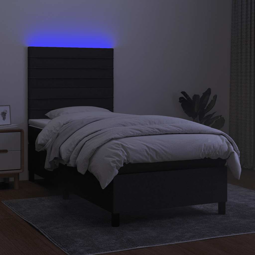 Krevet box spring s madracem LED crni 80 x 200 cm od tkanine