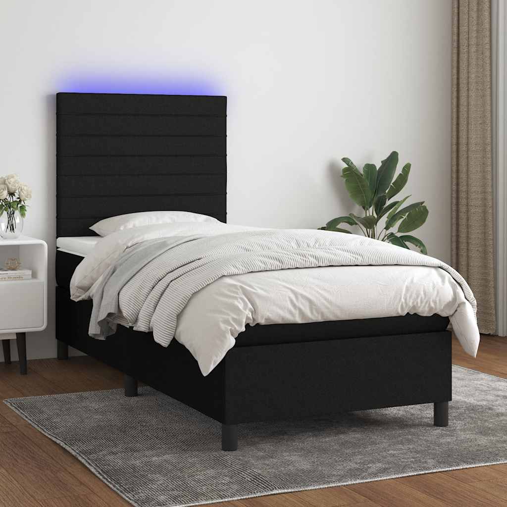 Krevet box spring s madracem LED crni 80 x 200 cm od tkanine