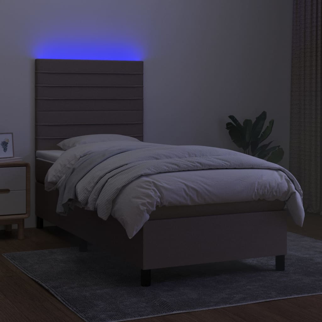 Krevet box spring s madracem LED smeđesivi 80 x 200 cm tkanina