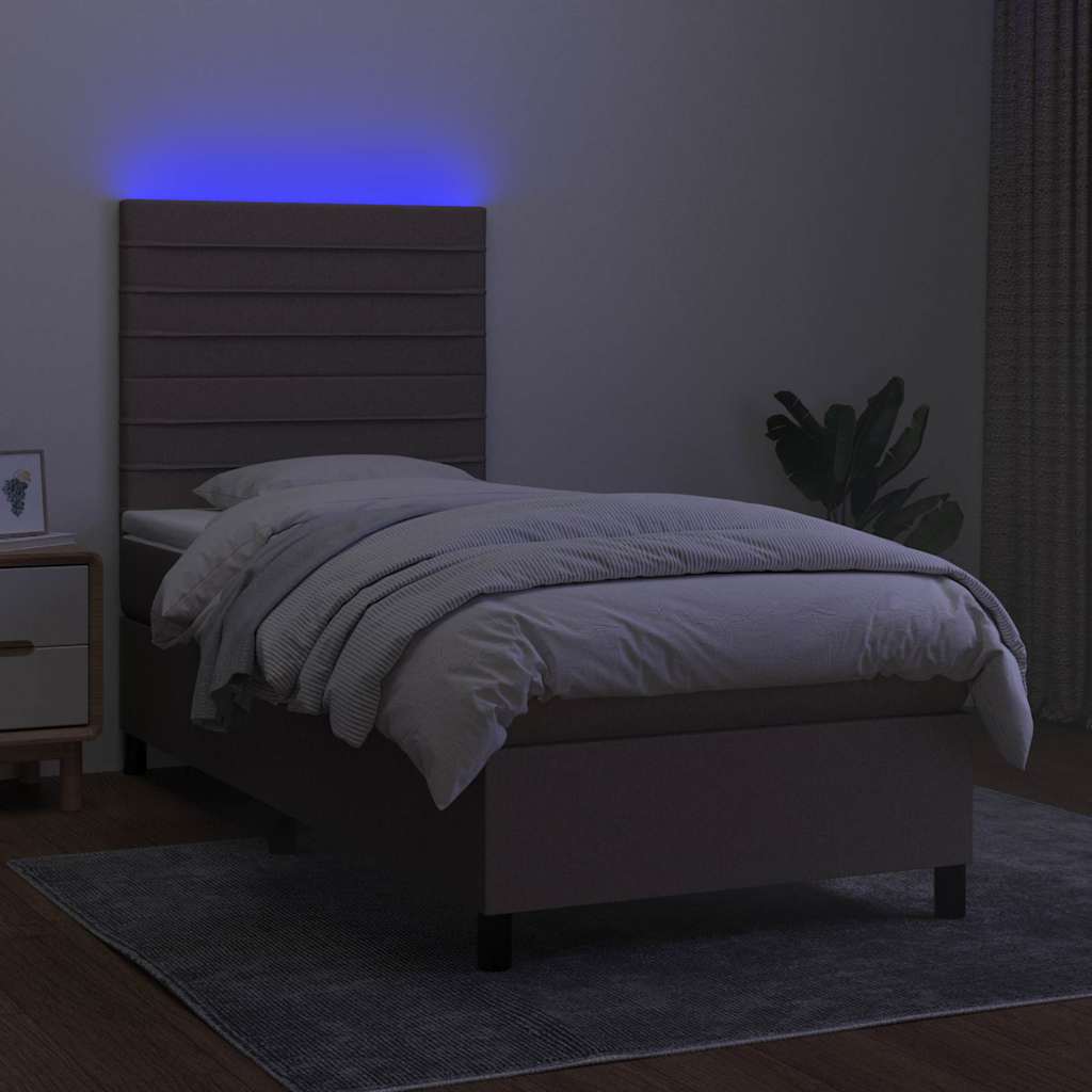 Krevet box spring s madracem LED smeđesivi 80 x 200 cm tkanina