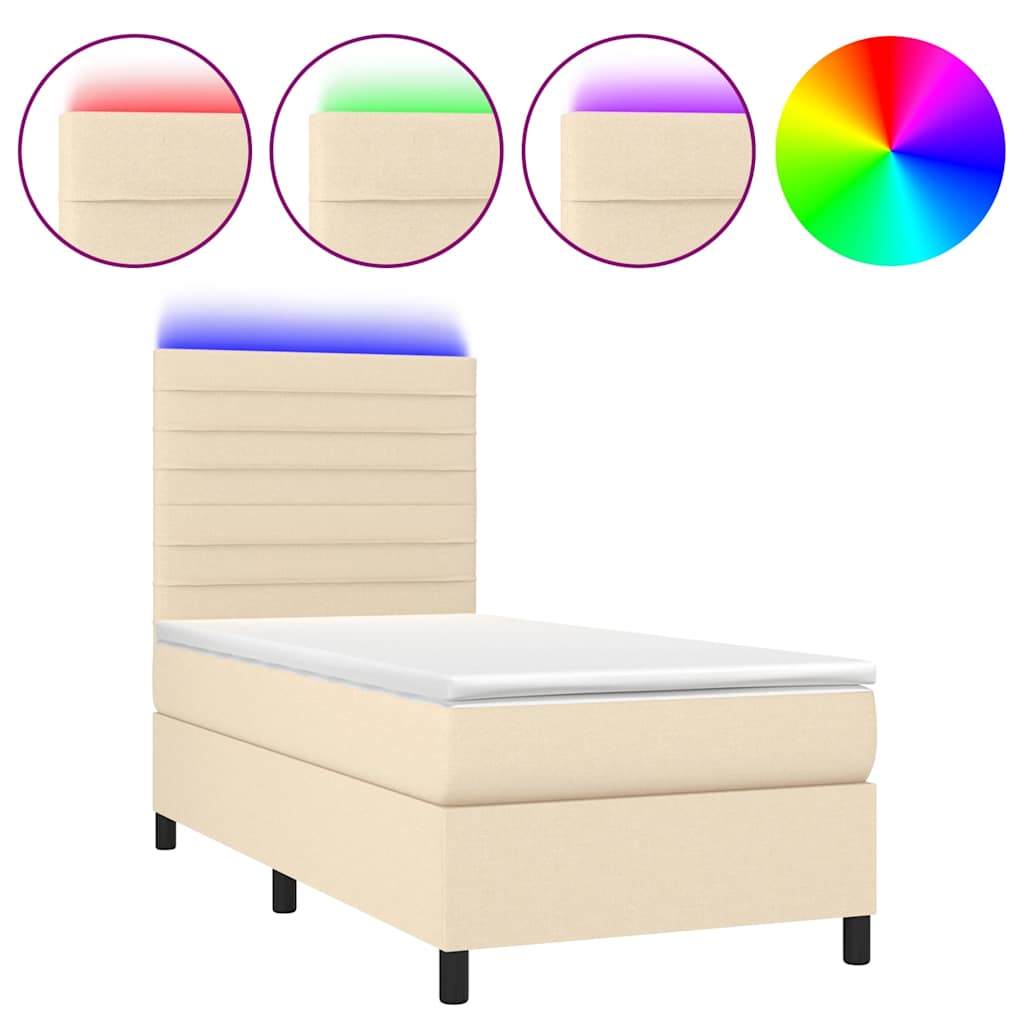 Krevet box spring s madracem LED krem 80 x 200 cm od tkanine