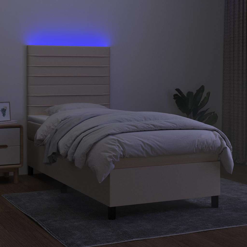 Krevet box spring s madracem LED krem 80 x 200 cm od tkanine