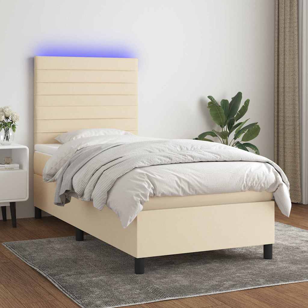 Krevet box spring s madracem LED krem 80 x 200 cm od tkanine