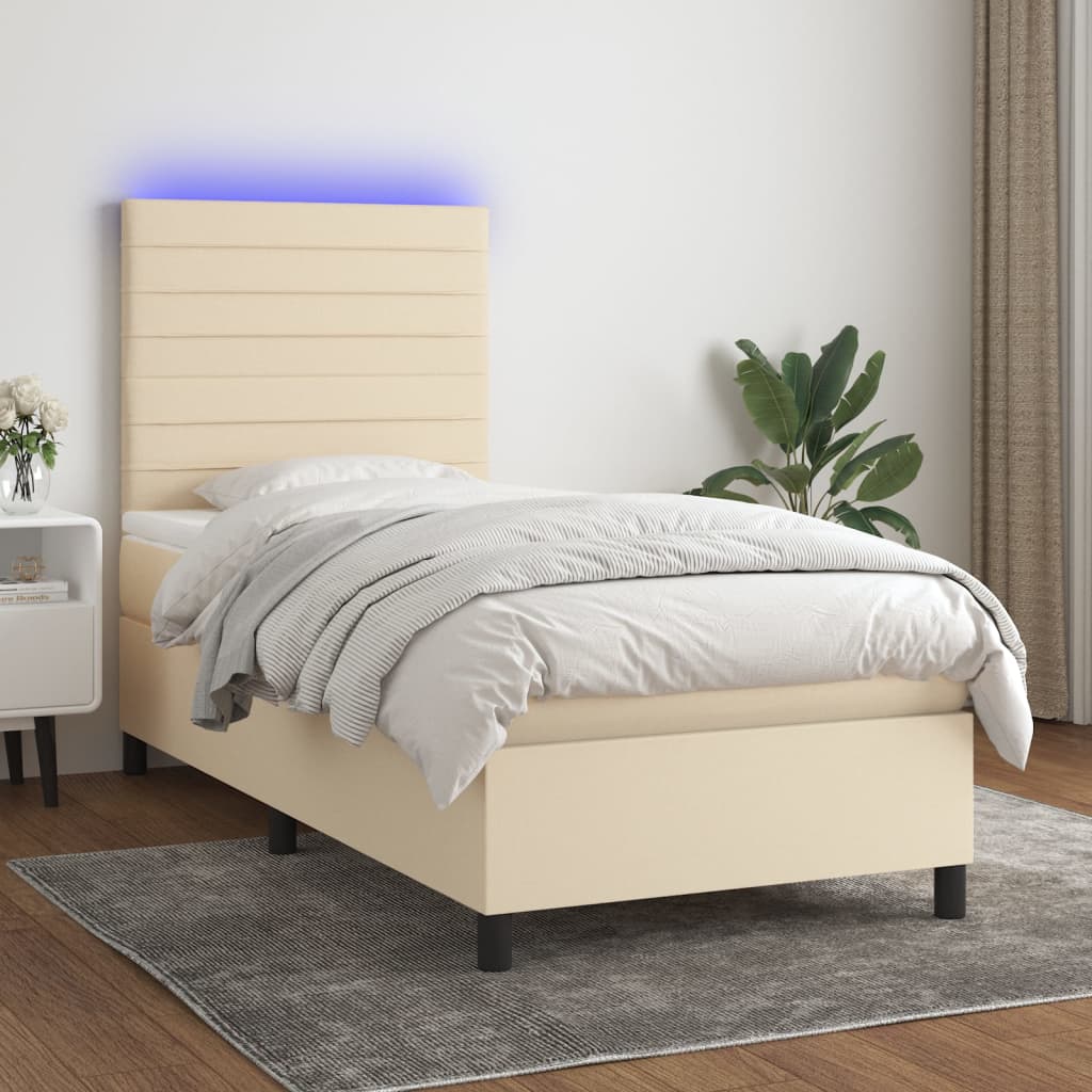 Krevet box spring s madracem LED krem 80 x 200 cm od tkanine