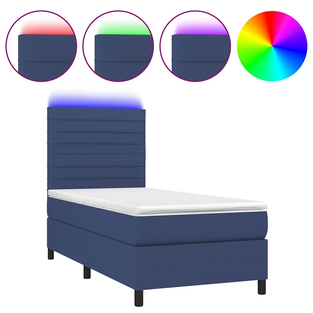 Krevet box spring s madracem LED plavi 80 x 200 cm od tkanine