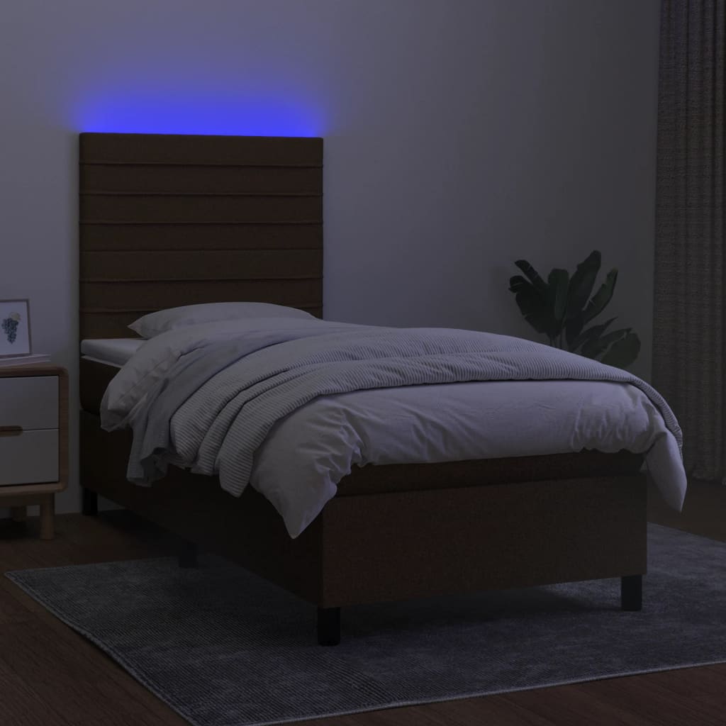Krevet box spring s madracem LED tamnosmeđi 90x190 cm tkanina