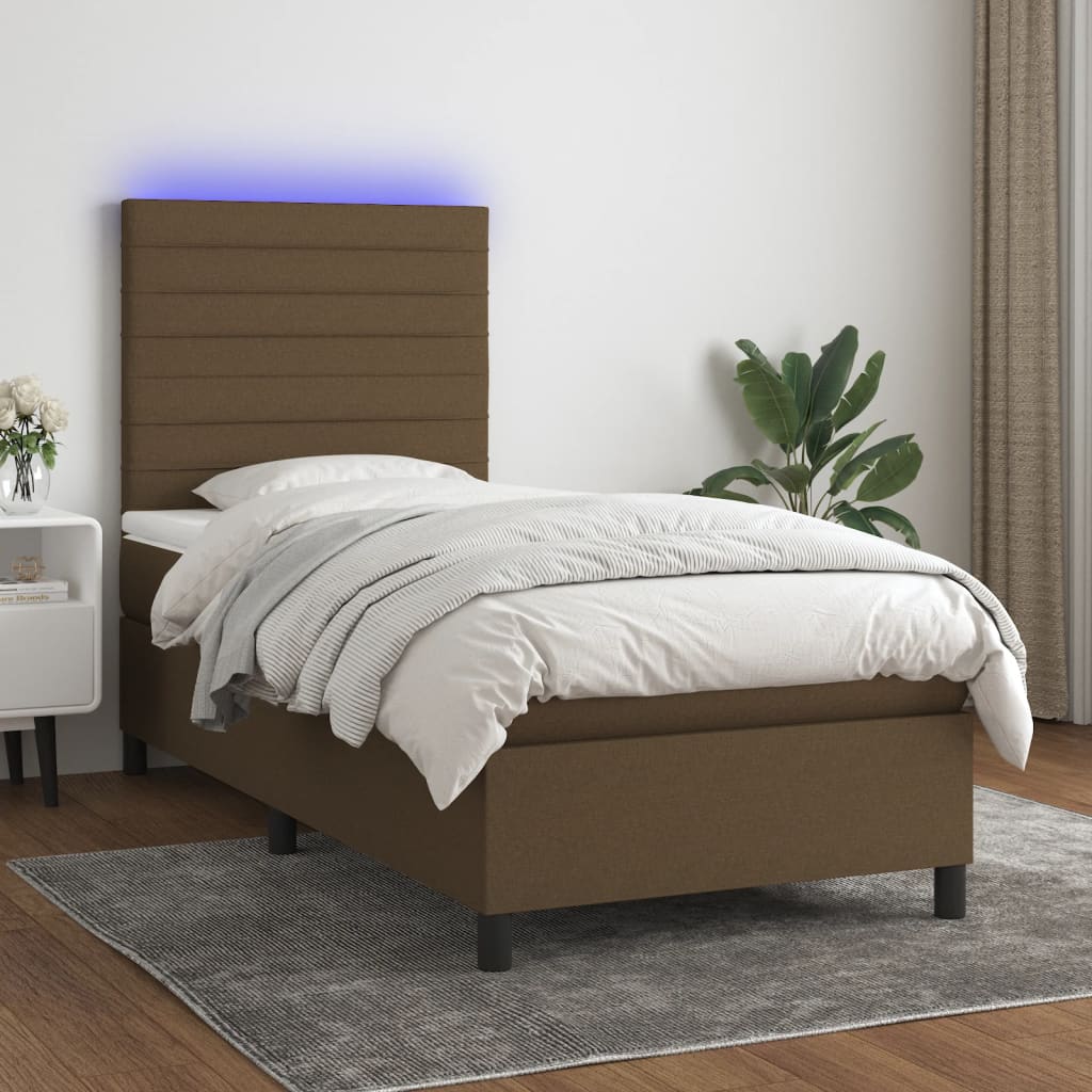 Krevet box spring s madracem LED tamnosmeđi 90x190 cm tkanina