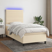 Krevet box spring s madracem LED krem 90x190 cm od tkanine