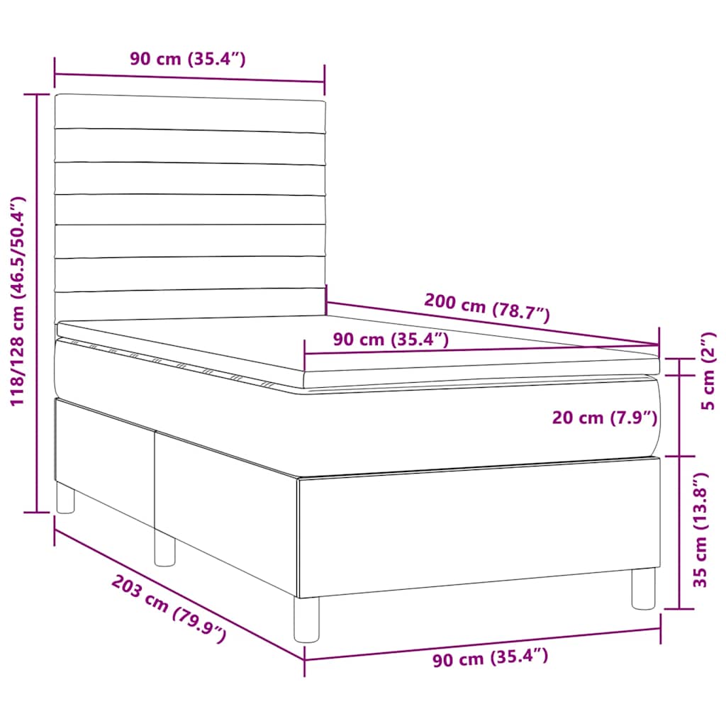 Krevet box spring s madracem LED tamnosmeđi 90x200 cm tkanina