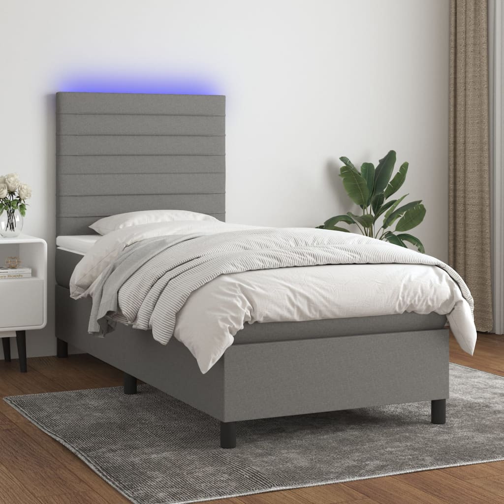 Krevet box spring s madracem LED tamnosivi 100x200 cm tkanina