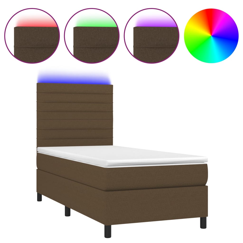 Krevet box spring s madracem LED tamnosmeđi 100x200 cm tkanina