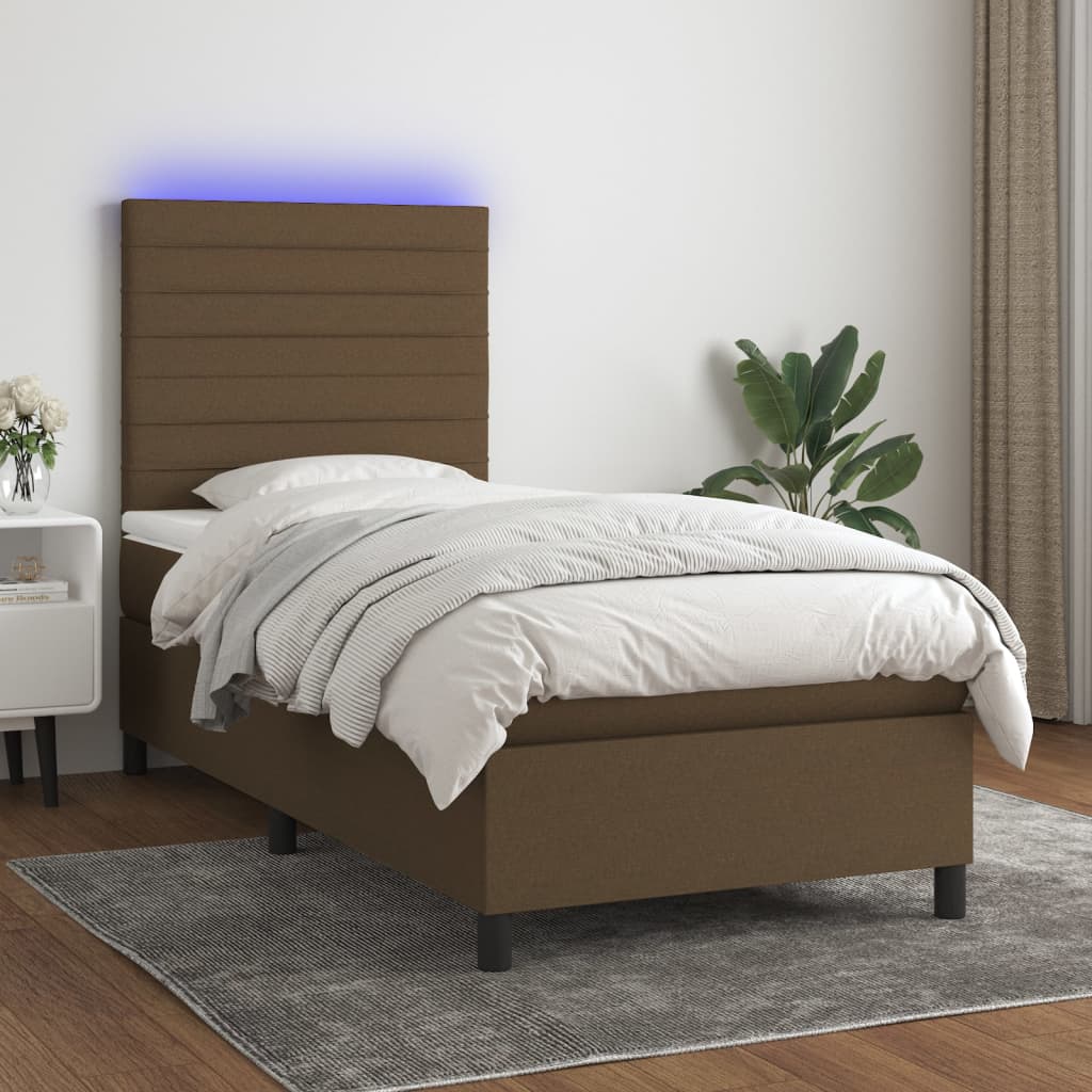 Krevet box spring s madracem LED tamnosmeđi 100x200 cm tkanina