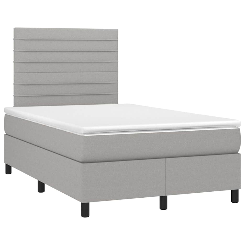 Krevet box spring s madracem LED svjetlosivi 120x200 cm tkanina