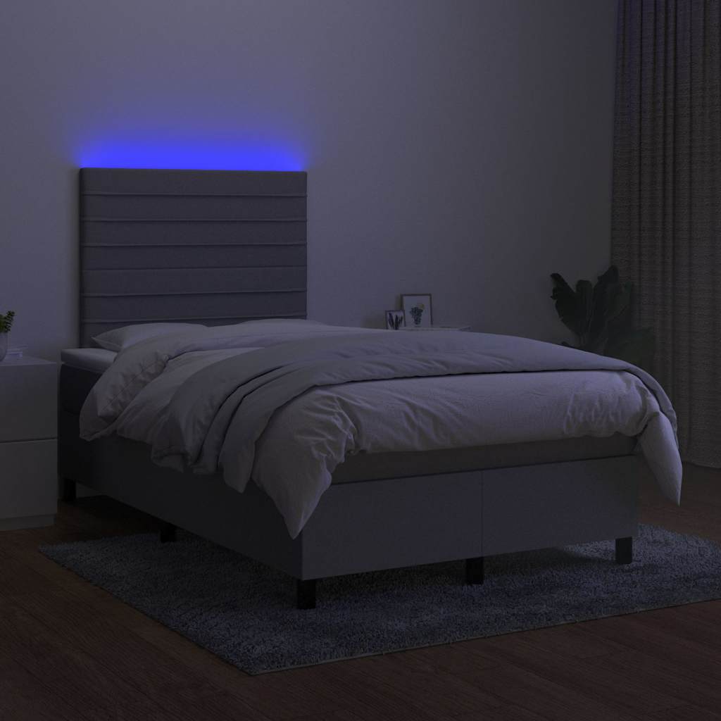 Krevet box spring s madracem LED svjetlosivi 120x200 cm tkanina