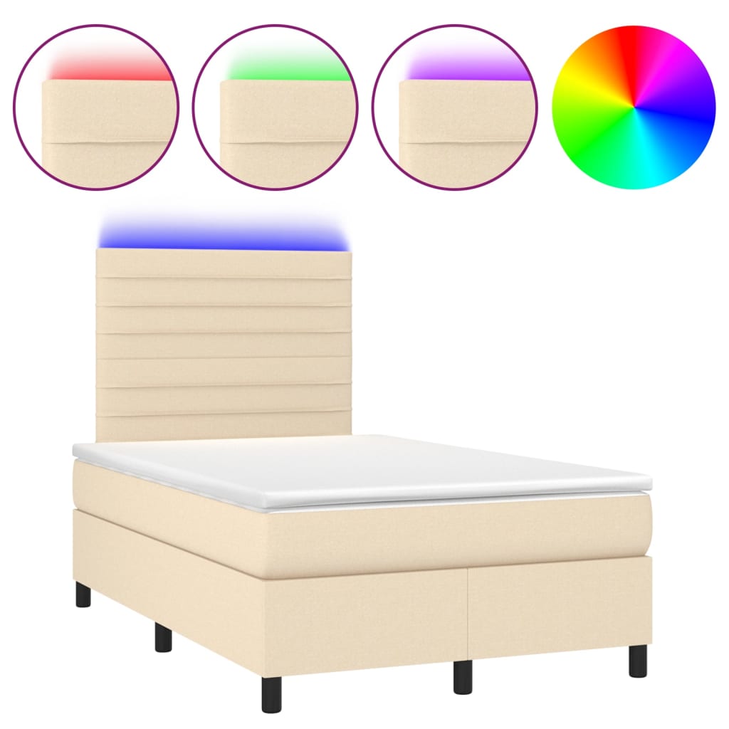 Krevet box spring s madracem LED krem 120 x 200 cm od tkanine