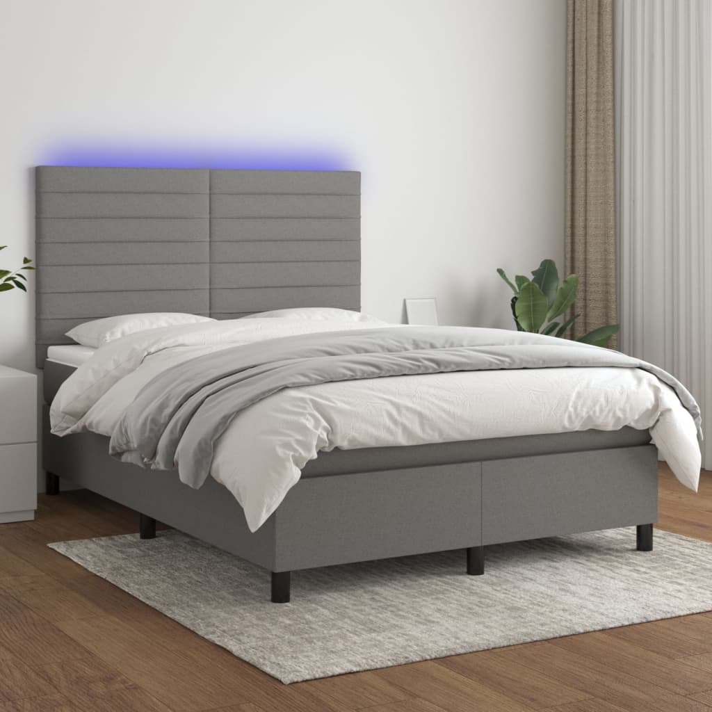 Krevet box spring s madracem LED tamnosivi 140x190 cm tkanina