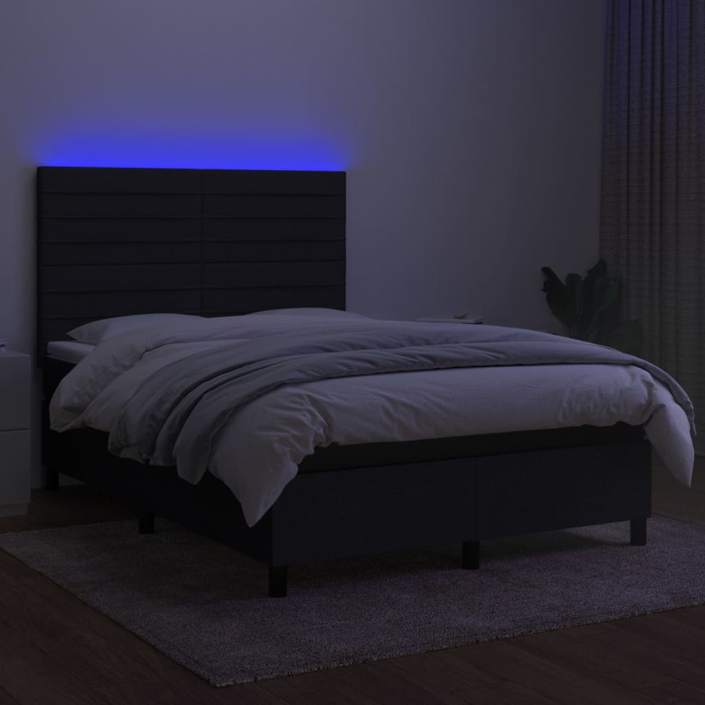 Krevet box spring s madracem LED crni 140x200 cm od tkanine