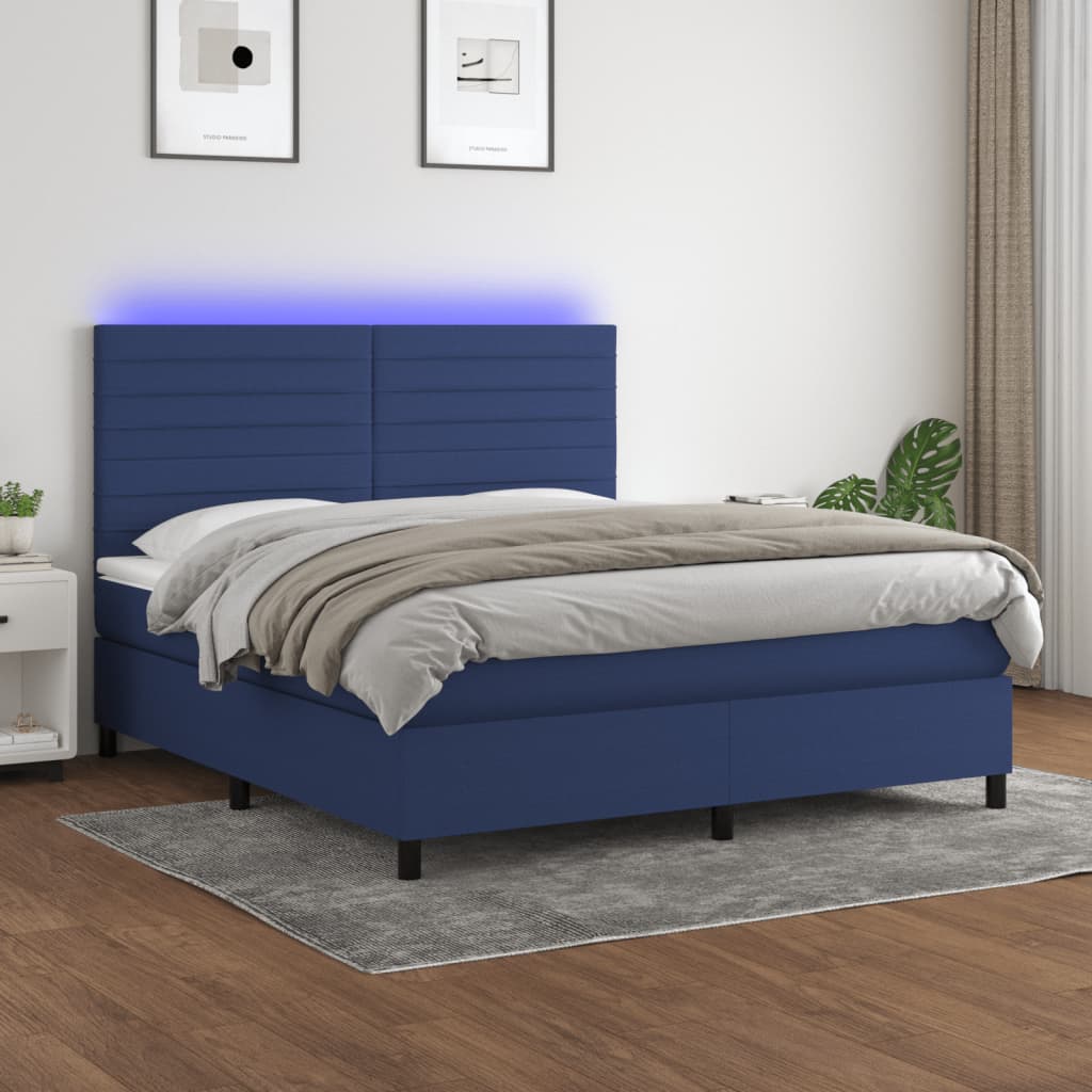 Krevet box spring s madracem LED plavi 160x200 cm od tkanine