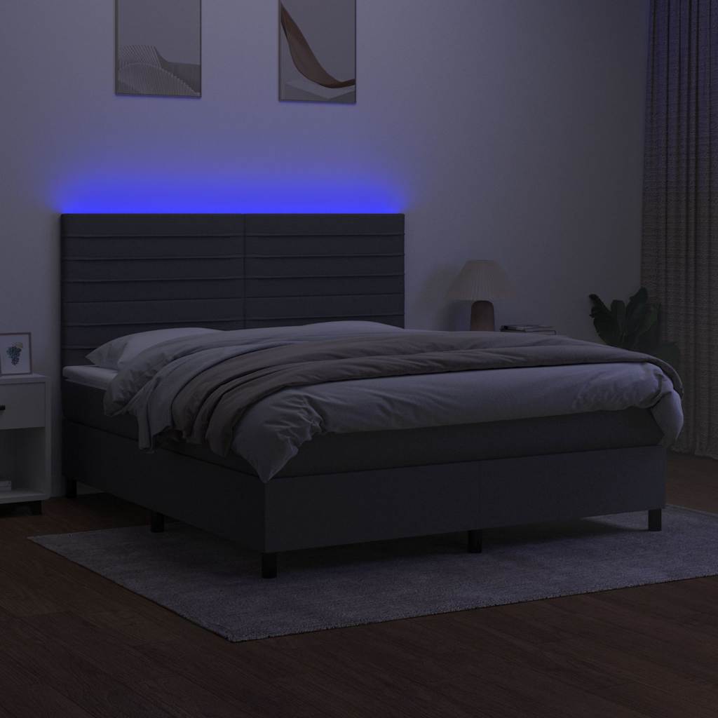 Krevet box spring s madracem LED tamnosivi 180x200 cm tkanina