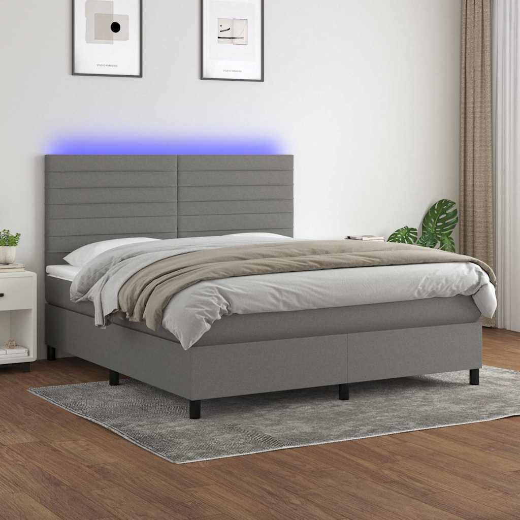 Krevet box spring s madracem LED tamnosivi 180x200 cm tkanina