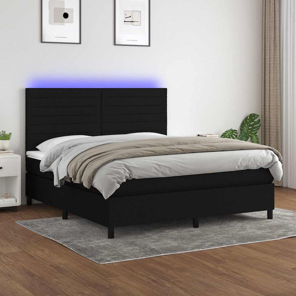 Krevet box spring s madracem LED crni 180x200 cm od tkanine
