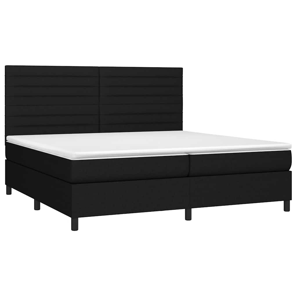 Krevet box spring s madracem LED crni 200x200 cm od tkanine