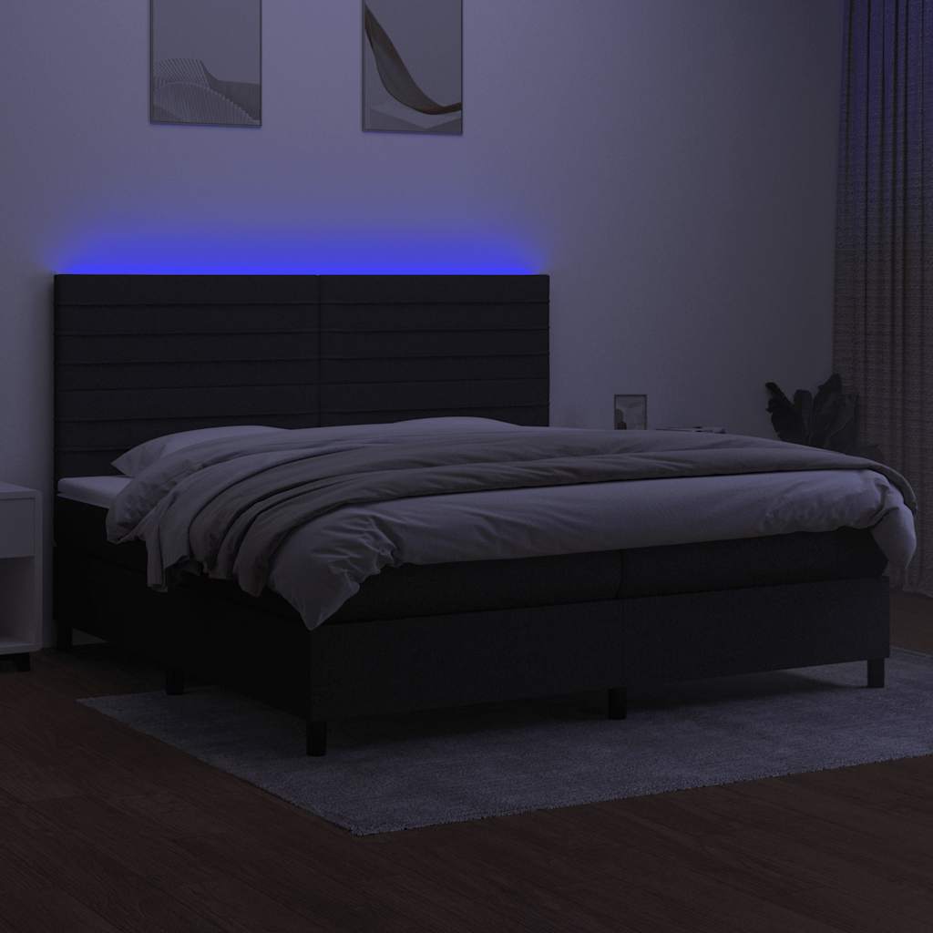 Krevet box spring s madracem LED crni 200x200 cm od tkanine