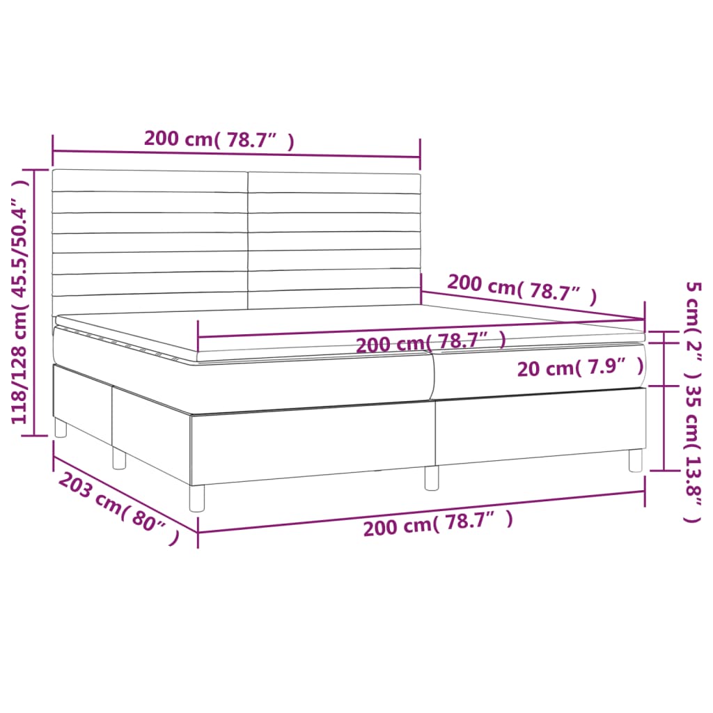 Krevet box spring s madracem LED tamnosmeđi 200x200 cm tkanina