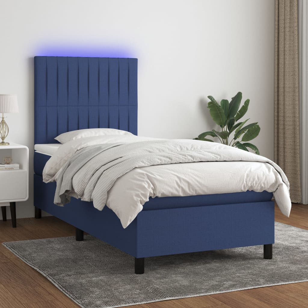 Krevet box spring s madracem LED plavi 80 x 200 cm od tkanine
