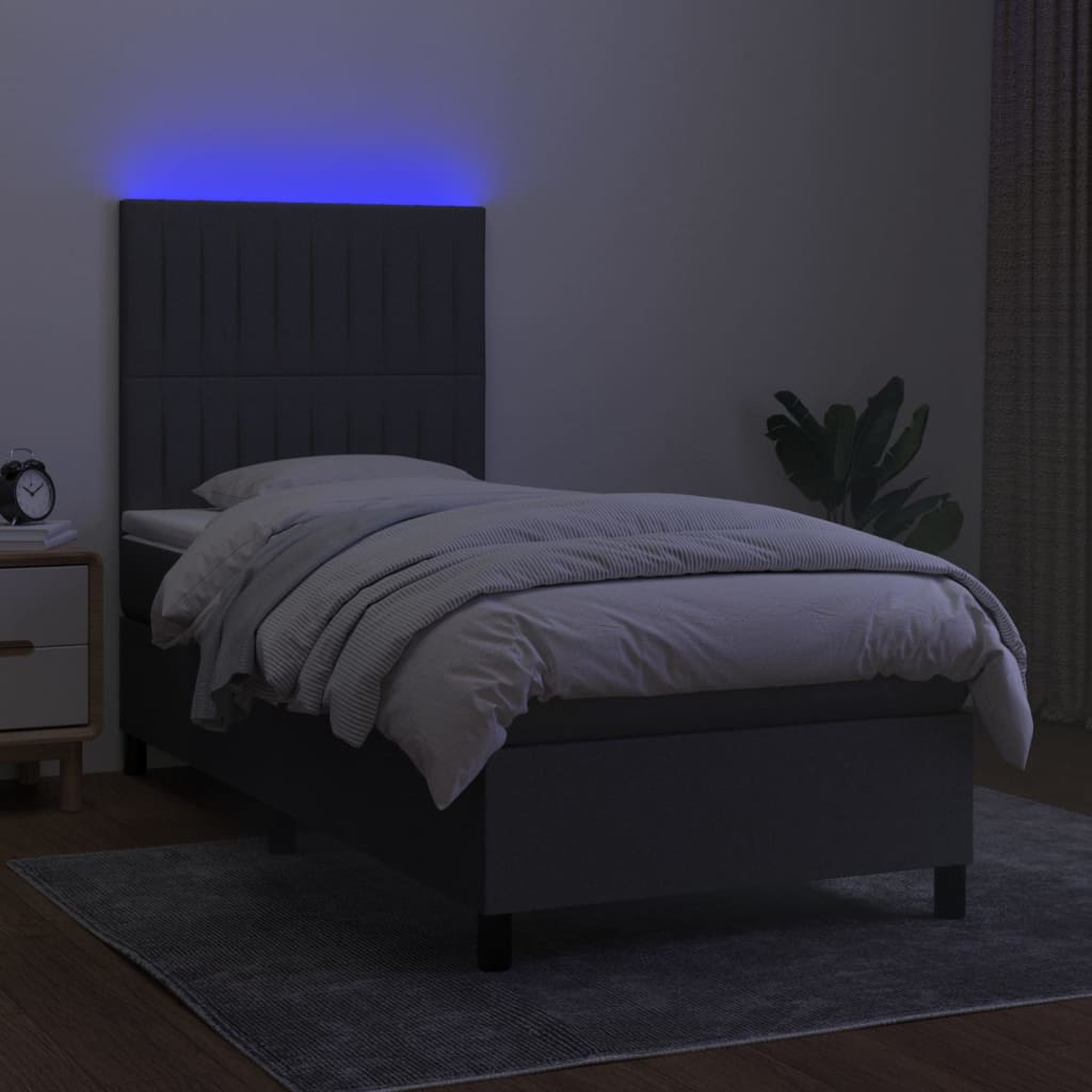 Krevet box spring s madracem LED tamnosivi 90x190 cm tkanina
