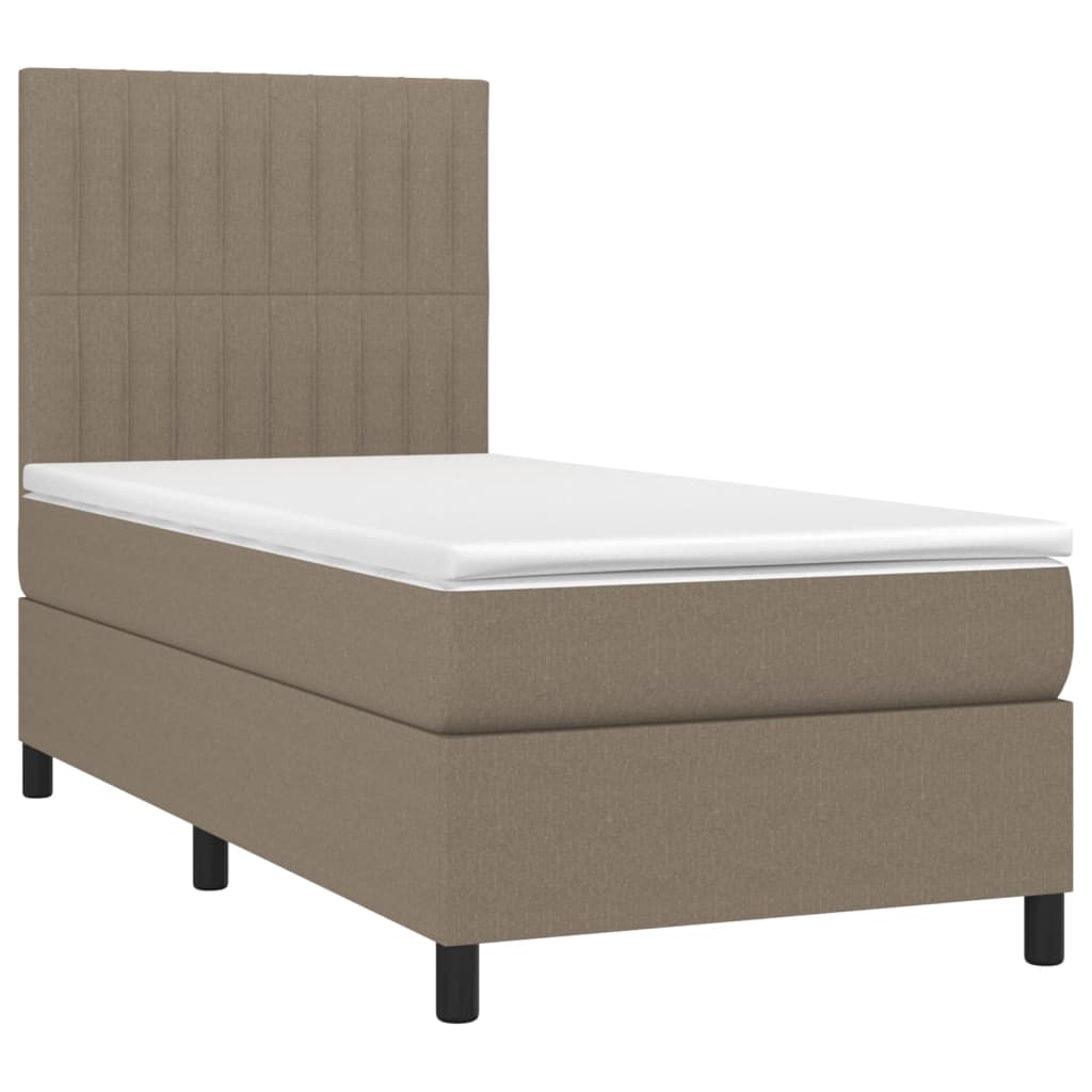 Krevet box spring s madracem LED smeđesivi 90x200 cm tkanina