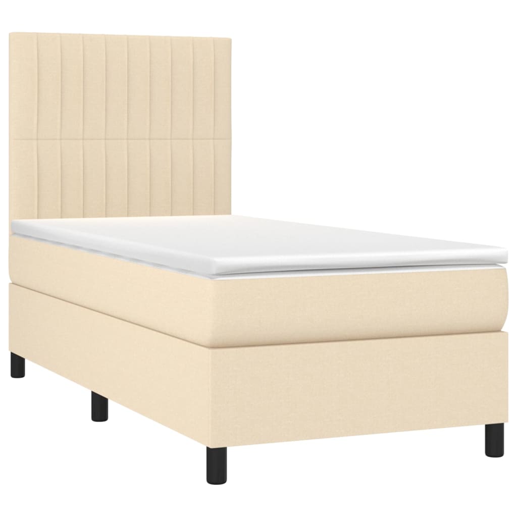 Krevet box spring s madracem LED krem 90x200 cm od tkanine
